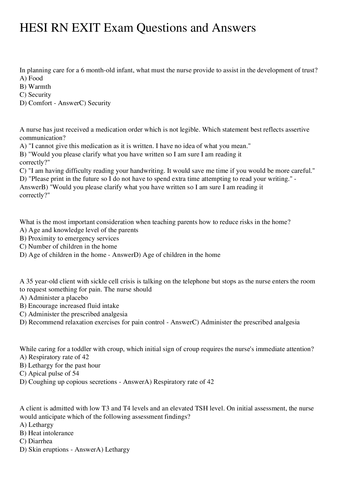 Preview image for HESI RN EXIT Exam Questions and Answers